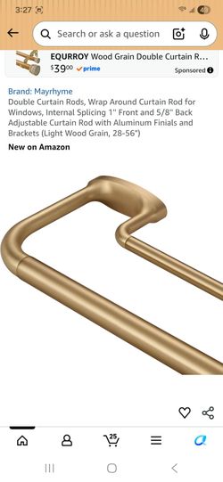 Double Curtain Rods, Wrap Around Curtain Rod for Windows, Internal Splicing 1" Front and 5/8" Back Adjustable Curtain Rod with Aluminum Finials and Br