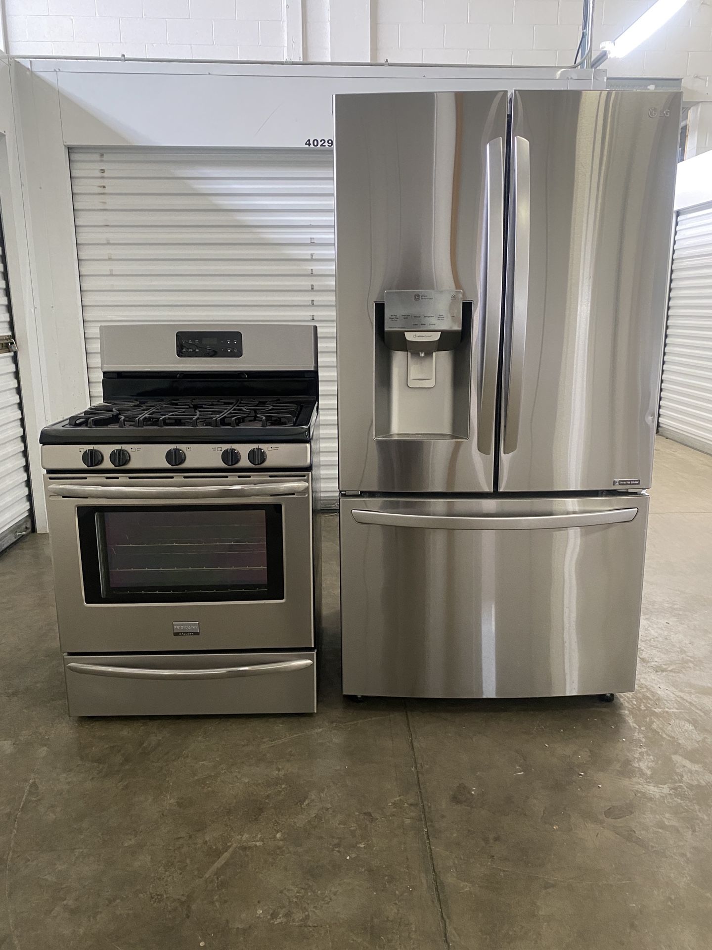LG French Door Refrigerator + Frigidaire Stove – Stainless Steel Set