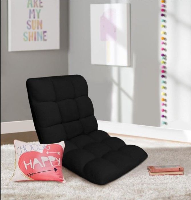 Microfiber Reclining Floor Chair, Gaming Sofa Chair, Adjustable, Cushioned -by Chic Home Design "Daphene" (BLACK)