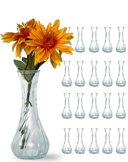 Glass Bud Vases in Bulk Set of 20, Small Glass Vases for Flowers Mini Clear Bud Vases for Centerpieces Vintage Vases for Wedding Home Table Decoration