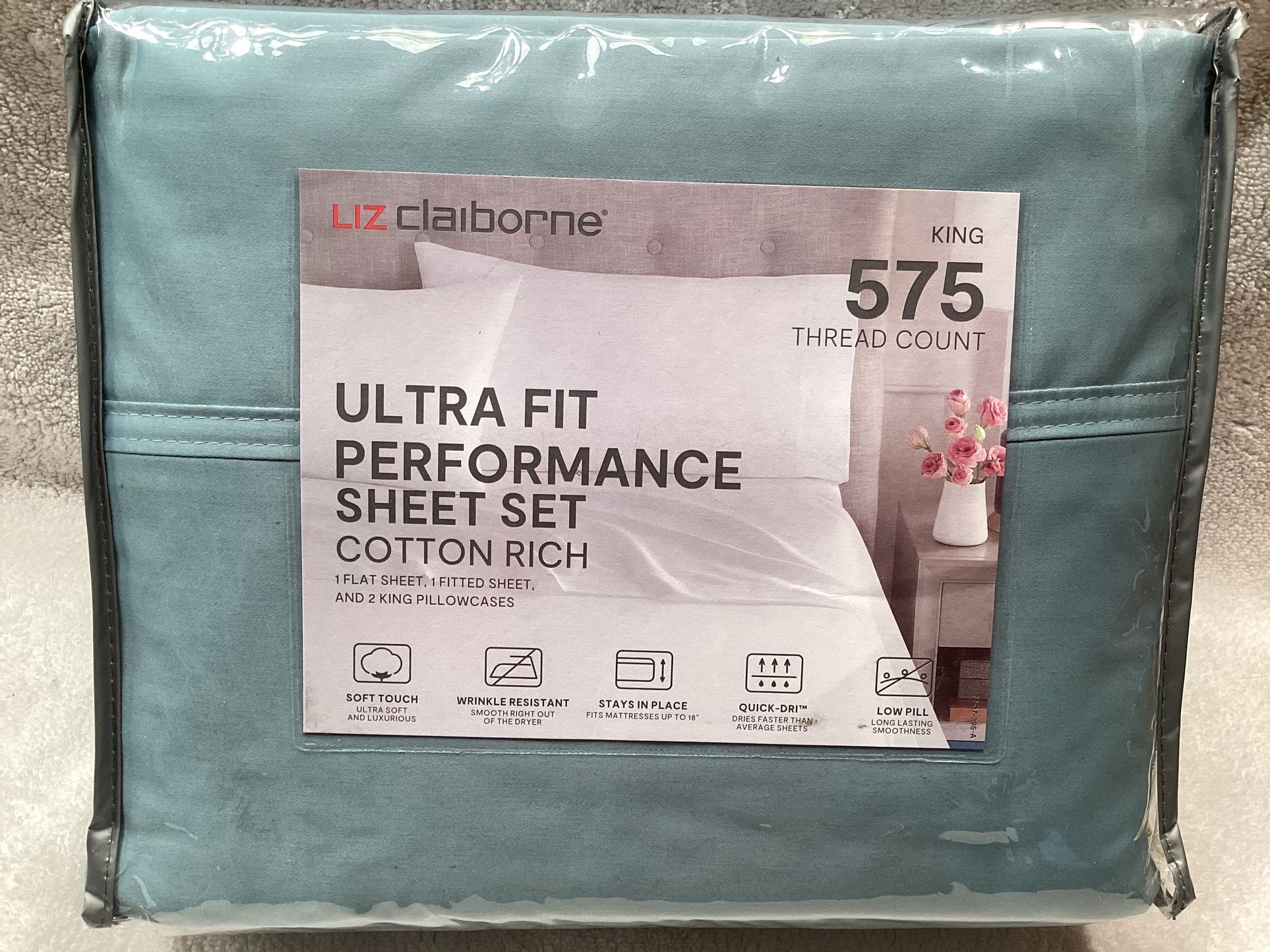 Liz Claiborne Ultra Fit Performance KING Sheet Set 575TC