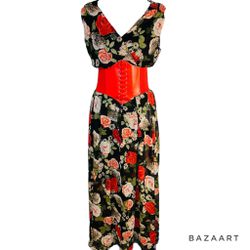 SZ L DISNEY BEAUTY & THE BEAST floral  Dress BELLE W/ Hot Topic Corset Belt