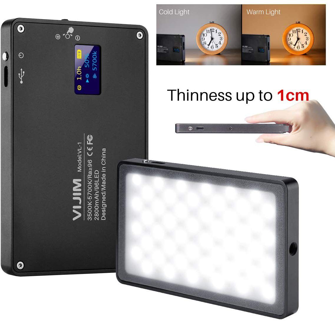 VIJIM DSLR LED Video Light on-Camera Dimmable Bi-Color 3000-6500K CRI 96+ Built-in 2800mAh Battery