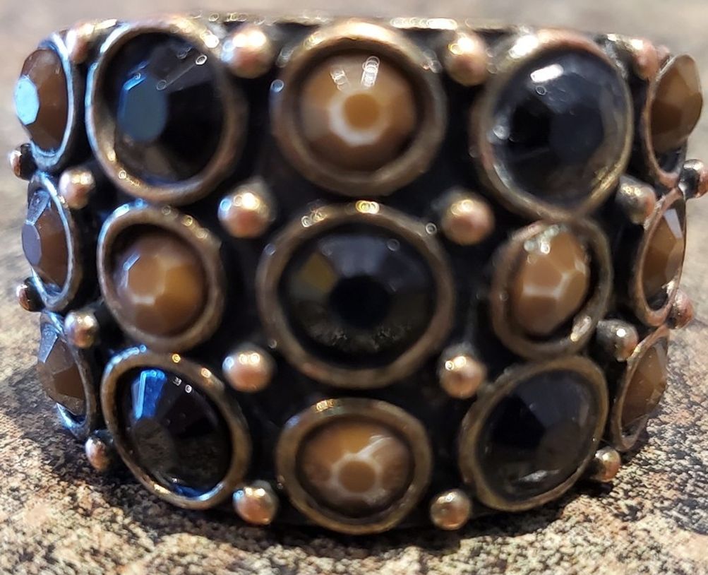 Black & Brown Rhinestoned Stretch Ring