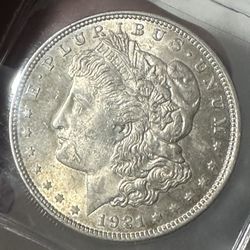 1921 Morgan Silver Dollar Coin In BU Details