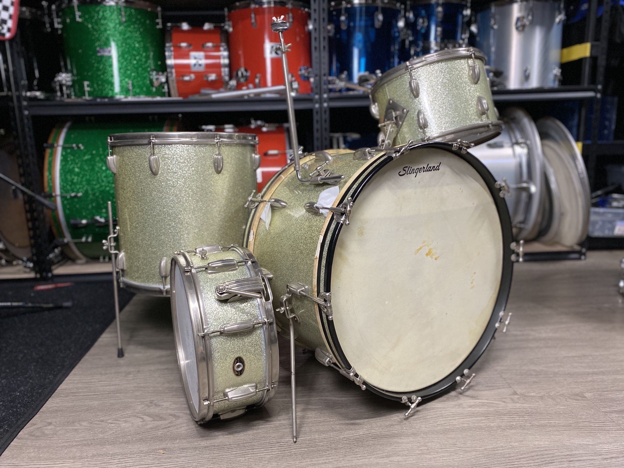 Slingerland Gene Krupa Deluxe Radio King Ensemble Sparkling Silver Pearl - 1950s