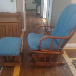 Wooden glider rocking chair with matching ottoman for sale   