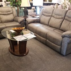 Brand New Gray Synthetic Leather Manual Reclining Sofa + Loveseat 2PCs Set
