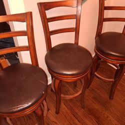 Wood Stools And Antique Wood Endtable 