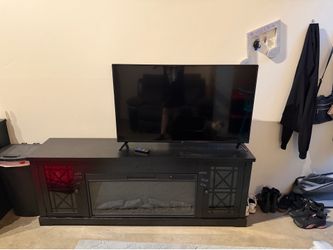 Large Fireplace Media Console / TV Stand with Soundbar Setup