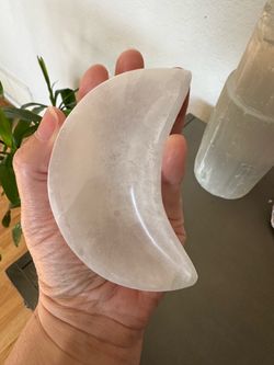 New, beautiful Selenite Crystal moon bowl.