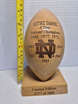 Notre Dame Laser Engraved Solid wood football