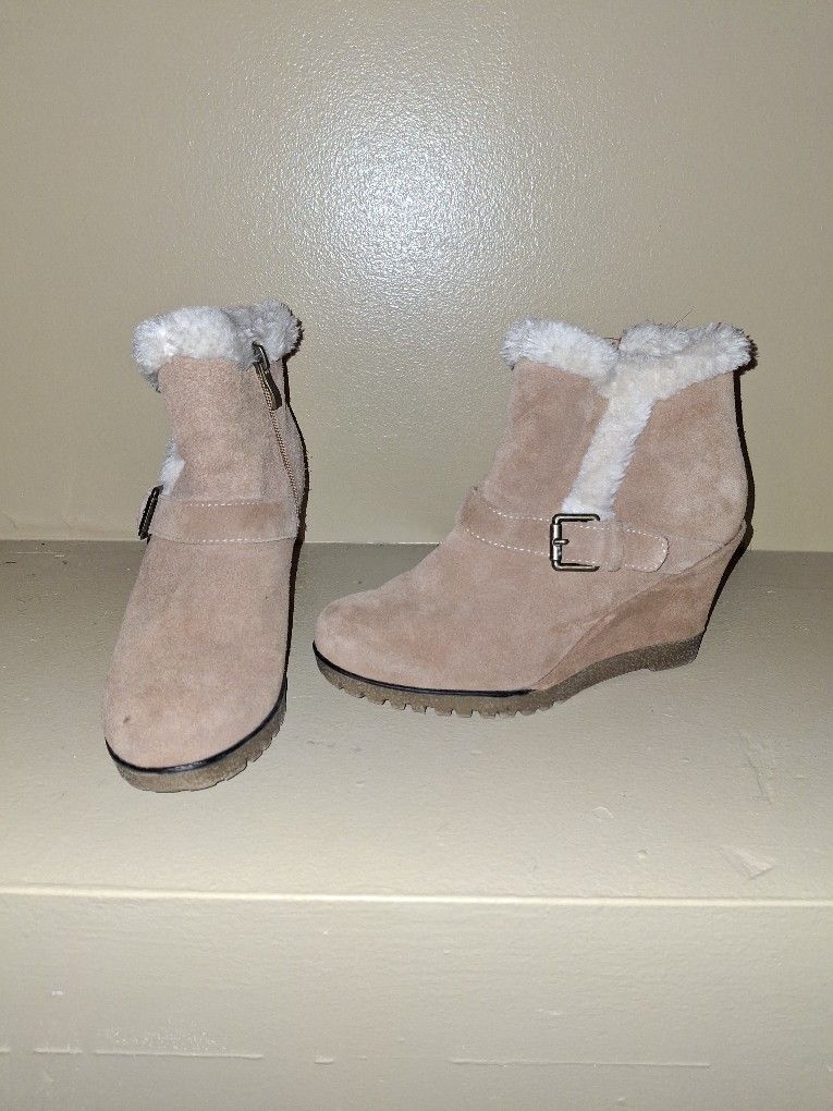 Beige Winter Wedge Booties