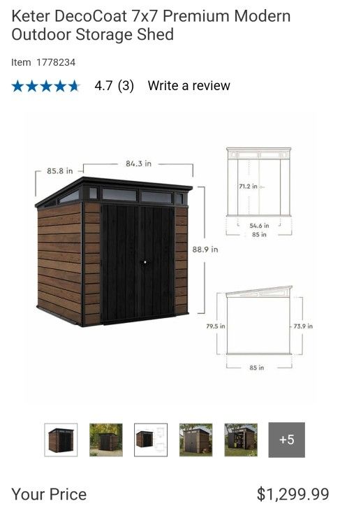 Keter Pent Walnut 7x7 Premium Modern Outdoor Storage Shed $1,100