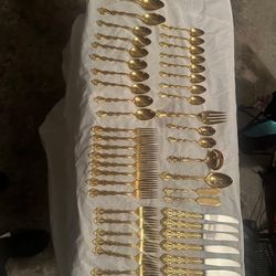 50pc Vintage Silverware Gold 