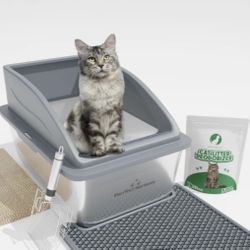 NEW Extra Large Stainless Steel Cat Litter Box with Lid, Scoop, Mat, Deodorizer & Bonus Scratching Post - Durable Metal Litter Box for XL/XXL Cats, Od
