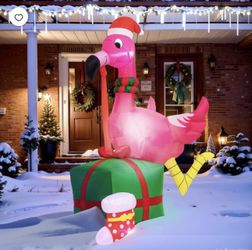 6FT Christmas Inflatables Outdoor Decorations, Flamingo Blow up Yard Decor Built-in LED Light ,