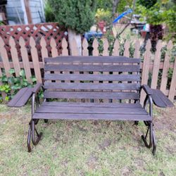 Vintage Steel Wood Outdoor Swing Porch Rocker Glider Bench