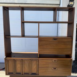 Mid Century Modern Wall Unit / Room Divider w/ Drop-Front Desk – Walnut