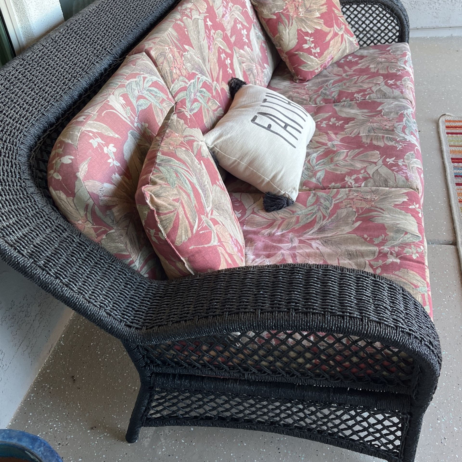 Black Wicker Couch and Matching Coffee Table