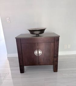 Bathroom Vanity, Stone Counter, Hammered Metal Sink