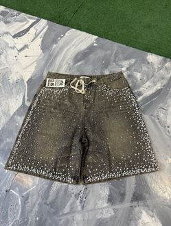 VALE Rhinestone Embellished Denim Shorts