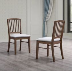 2 x Upholstered Dining Chairs with Slat Back, Walnut Color