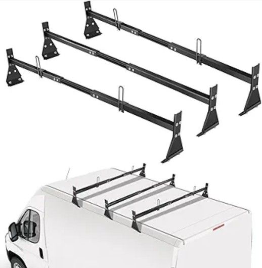 Adjustable Van Ladder Roof Racks, Universal Roof Ladder Rack, Fit Chevy Express Fullsize Van 1996-Up,Suitable for Vans with Rain Gutter-3Pack Load Cap