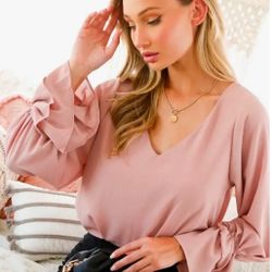 Women's Casual V-Neck Tiered Ruffle Bell Long Sleeve Blouse Shirt Tunic Top