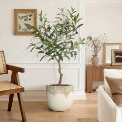 Antique Travertine 15.75 in. Round Planter, Off-White Tapered Pot for Indoor & Outdoor Use,PL2744