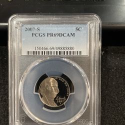 2007 S Gem Proof Jefferson Nickel Graded At PR69 With A Deep Cameo R-8