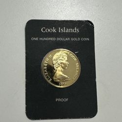 1975 COOK ISLANDS $100 DOLLARS GOLD COIN SECOND VOYAGE 1775 PROOF