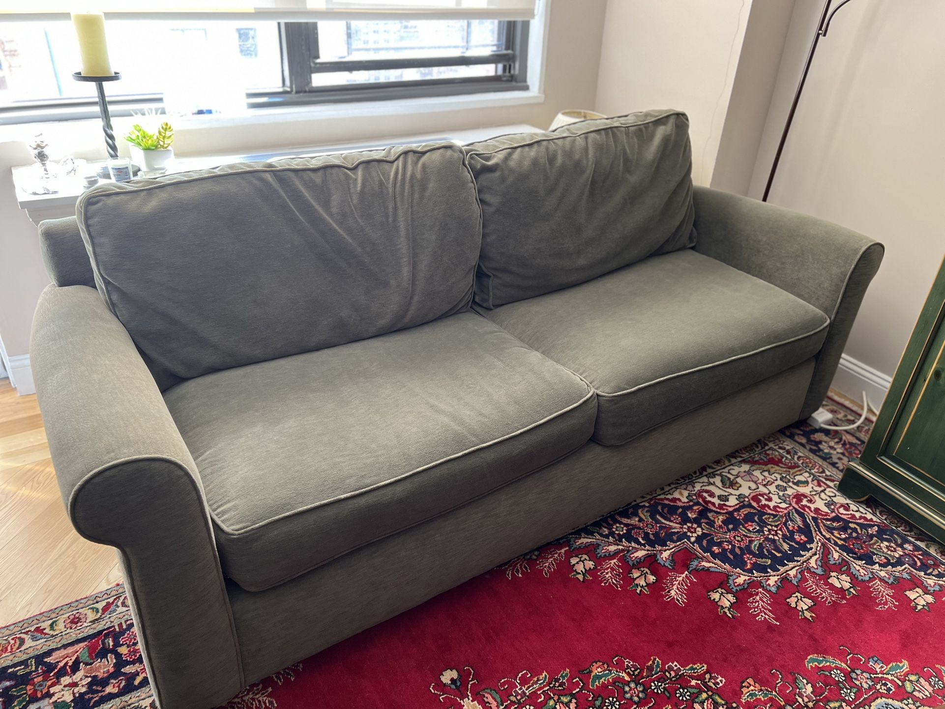 Sleeper Sofa Queen Sized - Olive Green Plush - Super Comfortable