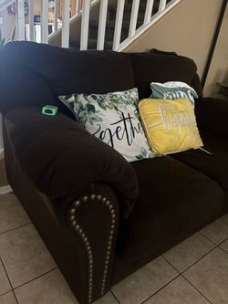 2 Brown Fabric Oversized Armchair with Nailhead Trim