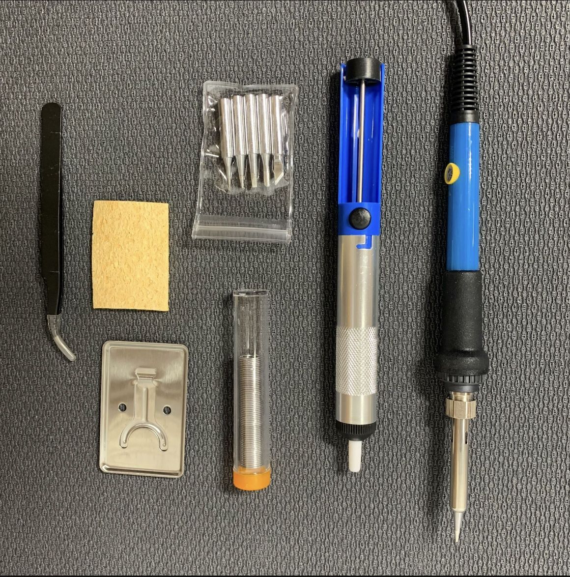 60W 110V Electric Soldering Iron Kit with Adjustable Temperature Welding Iron, 5pcs Tips, Desoldering Pump, Tweezer, Solder Tube, and Stand