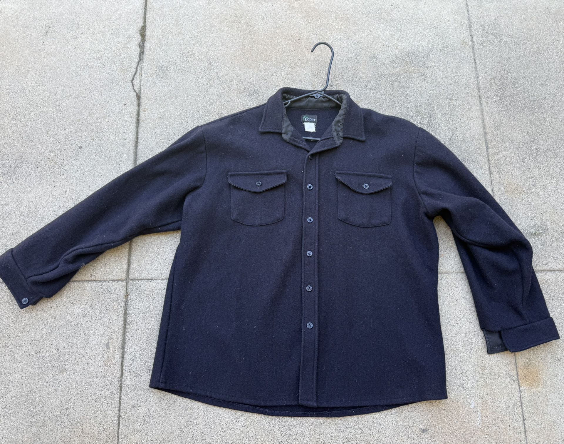 Men’s Vintage Codet Navy Blue Wool Shirt Jacket. Fits Size Large - XL