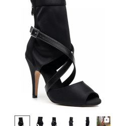 Burju Sabeena Open Toe Stretch Lycra Crossing Strap Ankle Boots
