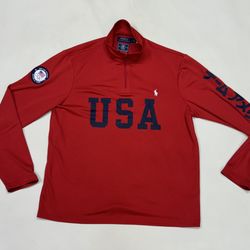 Polo Ralph Lauren 2020 USA Olympic Team patch red quarter 1/4 zip pullover Size L  