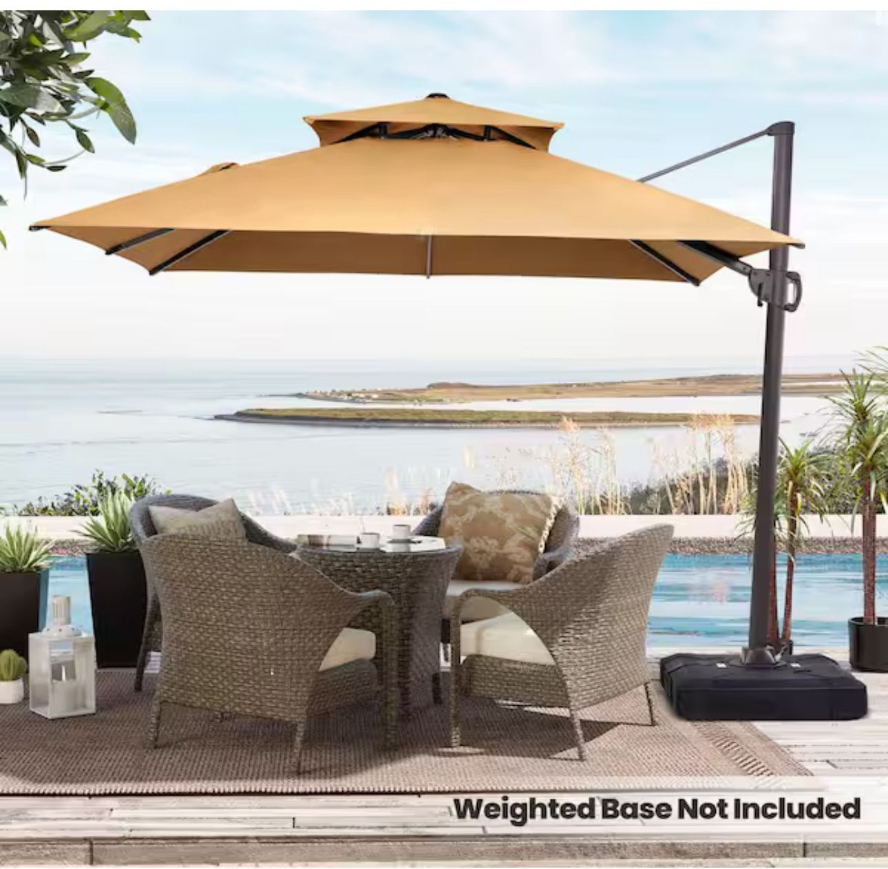 Double Top Cantilever Patio Umbrella in Tan