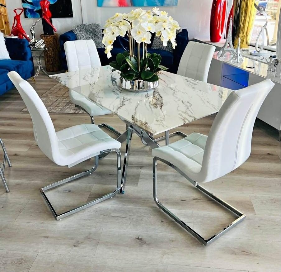 Marble Top Table Set 4 Chairs New Large Table 72x35