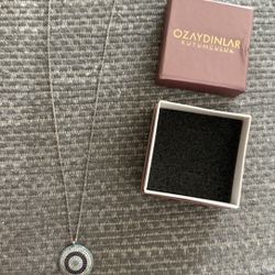 Solid Sterling Silver Evil Eye Set Necklace And Earrings 