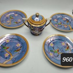 Asian Sugar Bowl And Plate Set