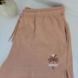 NWOT Womens Volcom Fleece Logo Graphic Shorts Size XL Color Light Brown 