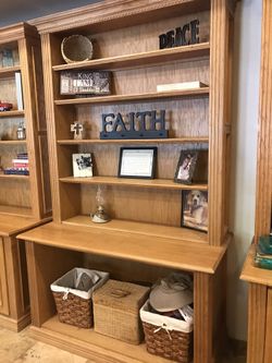 Solid oak Bookcase W Storage Drawer ( 2 Pieces: Upper & Lower)