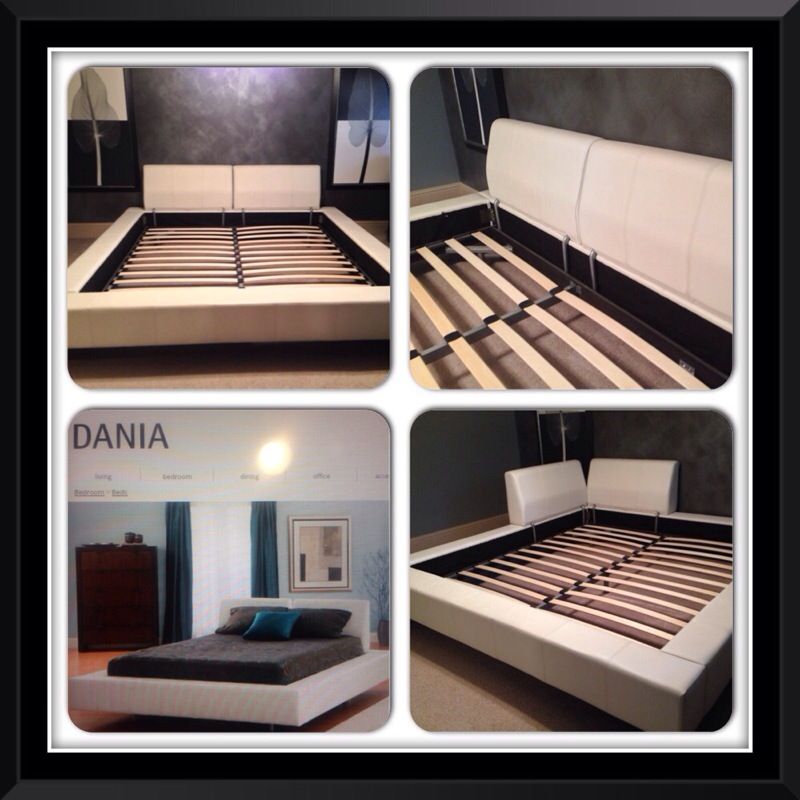 DANIA White Leather Platform Bed