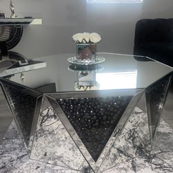 Glam Mirrored Coffee Table Faux Crystal Inlay Black Coffee Table Firm Price $800 Financing Available 