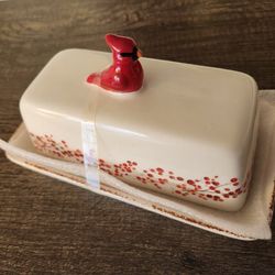Charming Potter's Studio Cardinal Covered Butter Dish