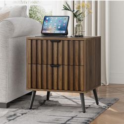 Mid Century Nightstand with 2 Fluted Drawers