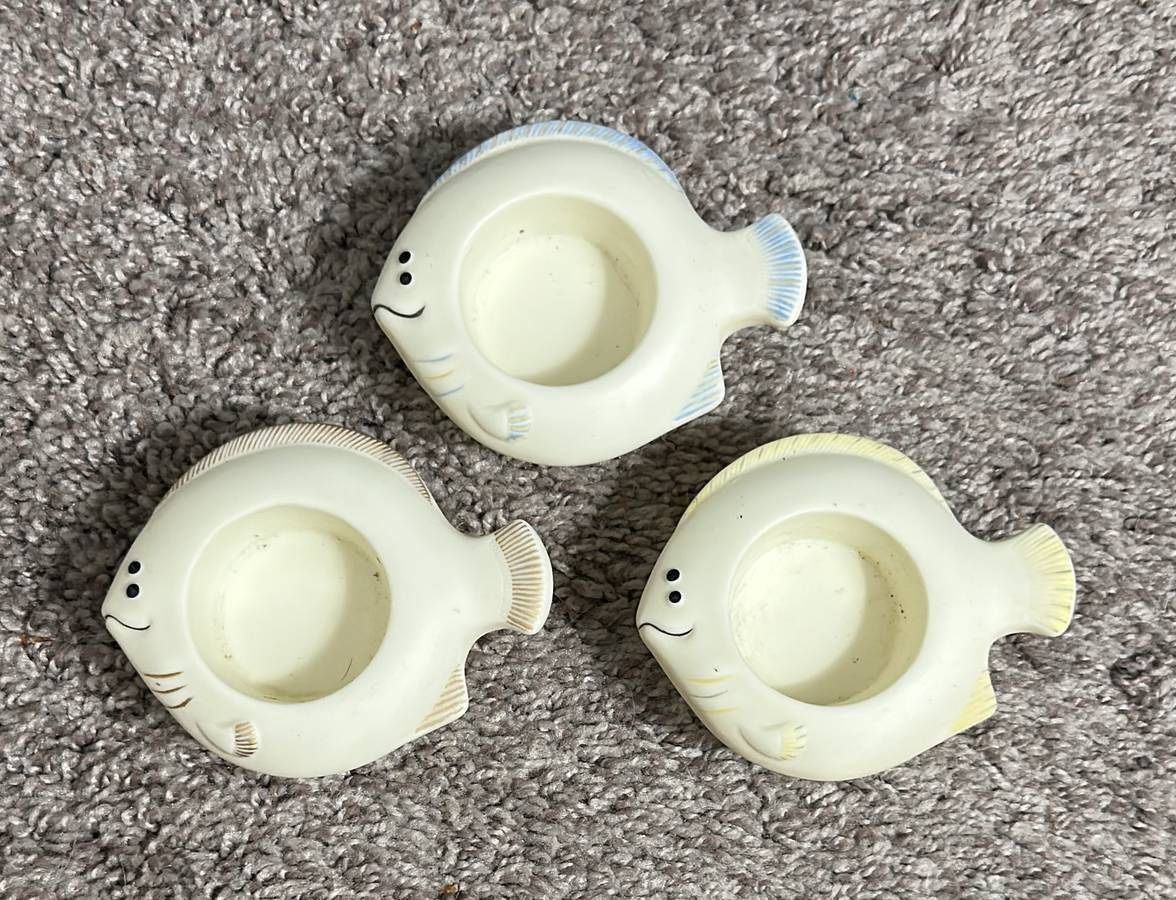 Set Of Three PartyLite Candle Holders Fish Ocean Home Decor