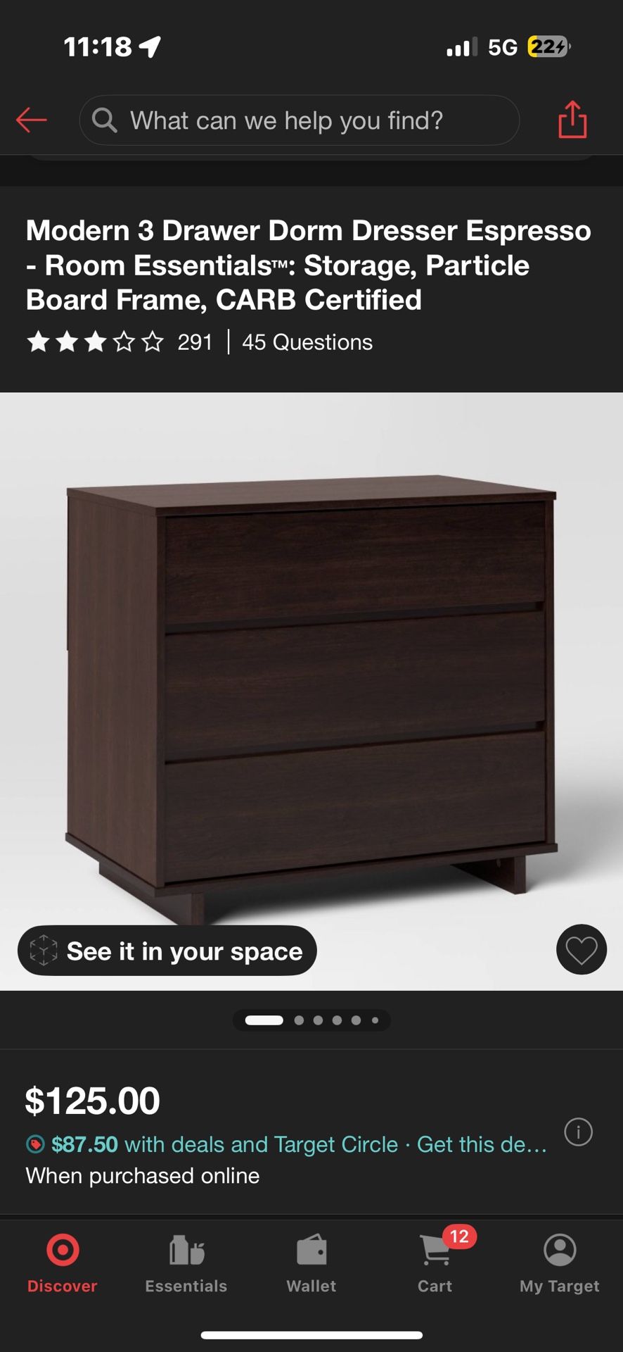 Modern 3 Drawer Dorm Dresser Espresso - Room Essentialsâ„¢: Storage, Particle Board Frame, CARB Certified